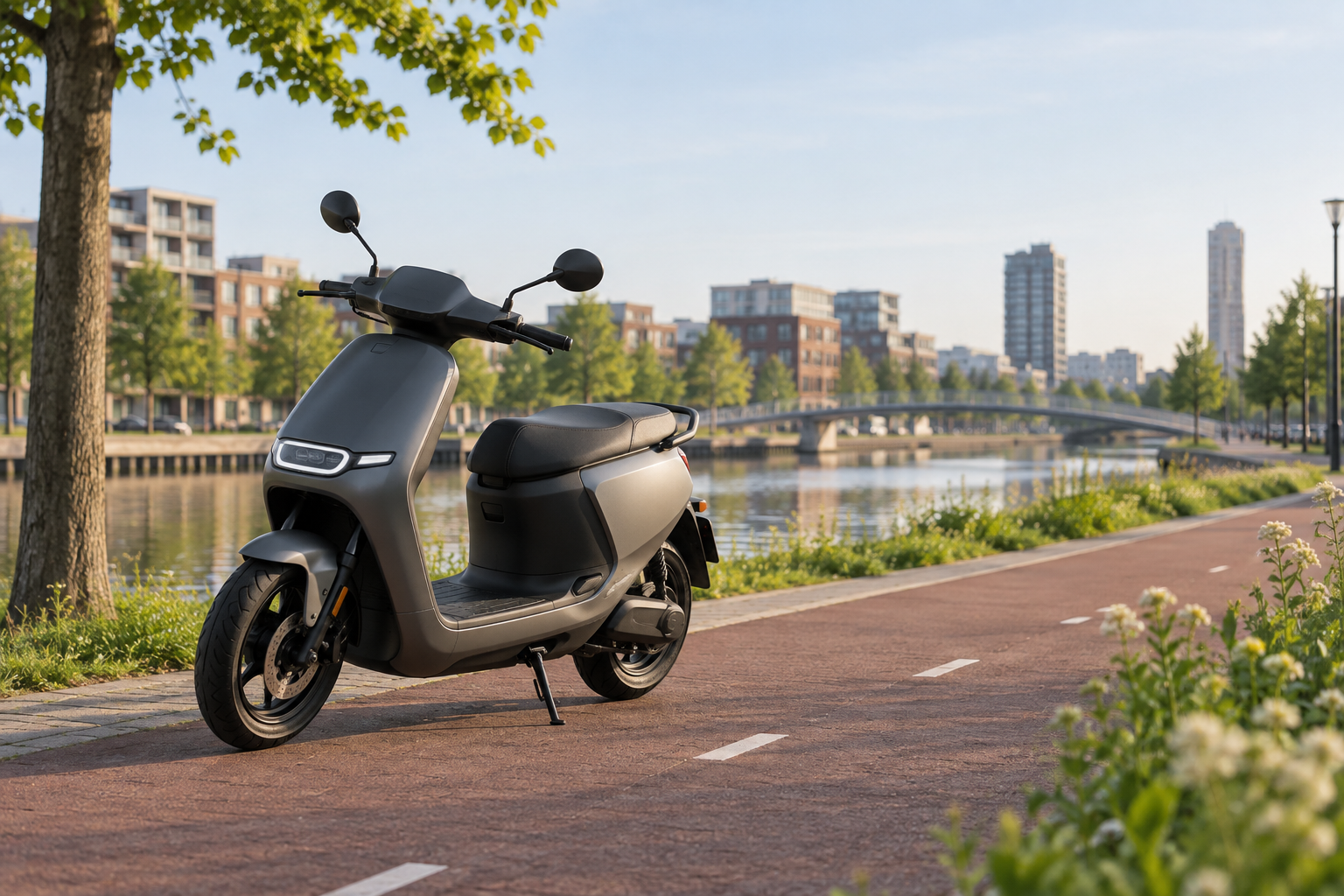 Elektrische scooter langs een stedelijk fietspad
